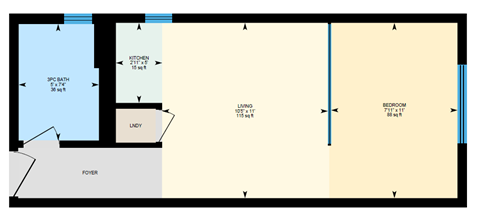 Floor plan for 1 bed, 1 bath